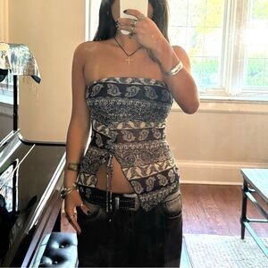 Urban Outfitters Silence + Noise Navy Paisley Bandeau Top